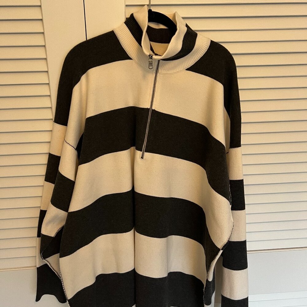 Free People Coastal Stripe Pullover in Carbon Champagne